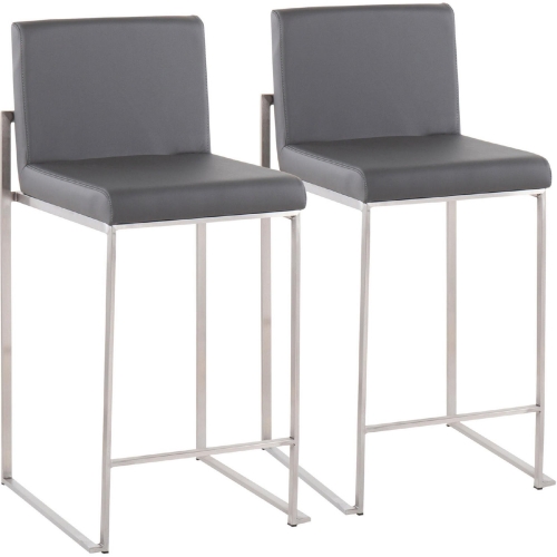 Fuji High Back 26" Counter Stool in Grey Leatherette & Stainless Steel (Set of 2)